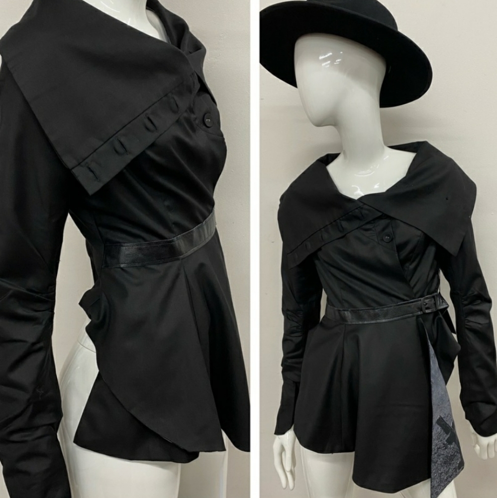 Dolls Kill - Widow Assymetrical Cowl Neck Lace Blazer Jacket Black Large Nwt - Picture 2 of 3